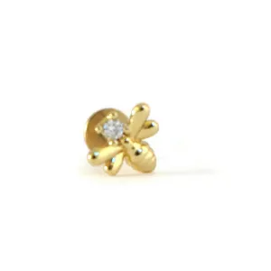 Sterling Silver 18 Gauge Flat Back Tiny Cubic Zirconia Bee Stud Earrings Handcrafted In USA (Real 18K Gold Plated 8mm[Standard] 1 Piece)