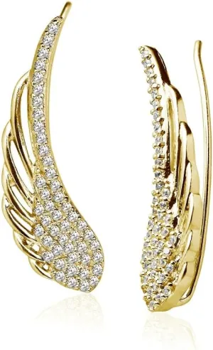 Sterling Silver Cubic Zirconia Angel Wings Ear Cuff Crawler Climber Hook Earrings for Women, Wife, Girlfriend, Mother, 3 Options