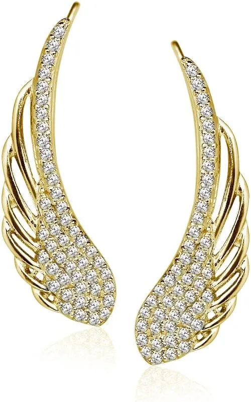 Sterling Silver Cubic Zirconia Angel Wings Ear Cuff Crawler Climber Hook Earrings for Women, Wife, Girlfriend, Mother, 3 Options