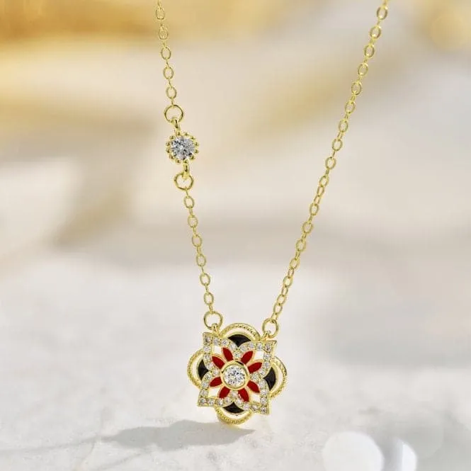 Sterling Silver Gold Plated Sparkling Zirconia Lucky 4 Leaf Necklace ERLN026