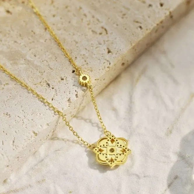 Sterling Silver Gold Plated Sparkling Zirconia Lucky 4 Leaf Necklace ERLN026