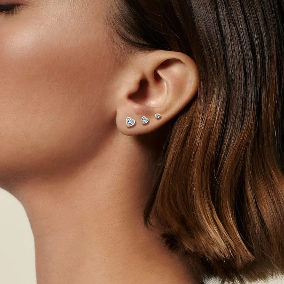Sterling Silver Small Stud Earrings for Women Men, 3 Pairs of Tiny Heart Shaped Cubic Zirconia Earrings White Gold Plated CZ Cartilage Tragus Earrings(2mm/3mm/4mm)