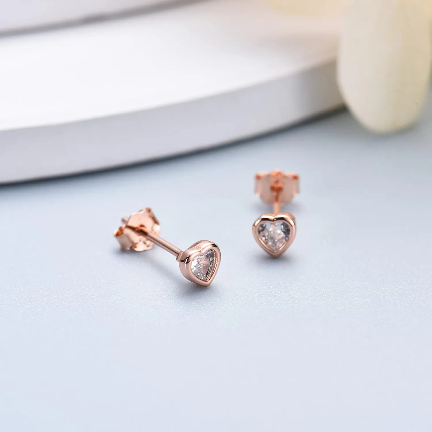 Sterling Silver Small Stud Earrings for Women Men, 3 Pairs of Tiny Heart Shaped Cubic Zirconia Earrings White Gold Plated CZ Cartilage Tragus Earrings(2mm/3mm/4mm)