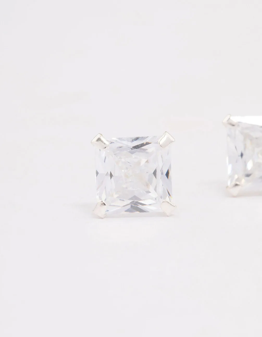 Sterling Silver Square Cubic Zirconia Stud Earrings