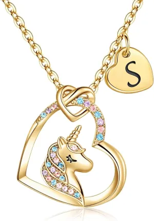 STORUP Unicorn Gifts for Girls Necklace - Heart Initial Unicorn Necklace for Girls Jewelry Initial Necklaces for Girls Gifts Birthday Gifts for Girls Unicorn Gifts