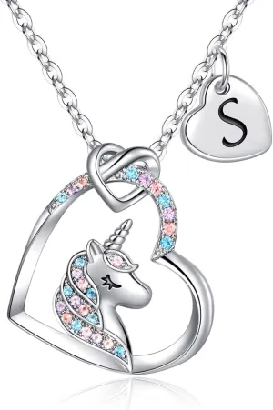 STORUP Unicorn Gifts for Girls Necklace - Heart Initial Unicorn Necklace for Girls Jewelry Initial Necklaces for Girls Gifts Birthday Gifts for Girls Unicorn Gifts