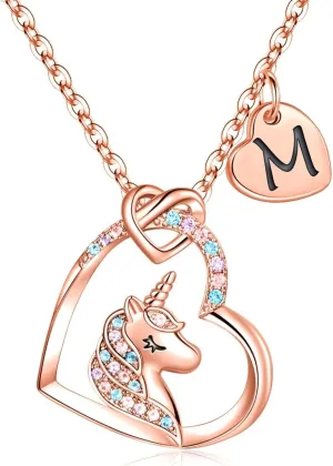 STORUP Unicorn Gifts for Girls Necklace - Heart Initial Unicorn Necklace for Girls Jewelry Initial Necklaces for Girls Gifts Birthday Gifts for Girls Unicorn Gifts