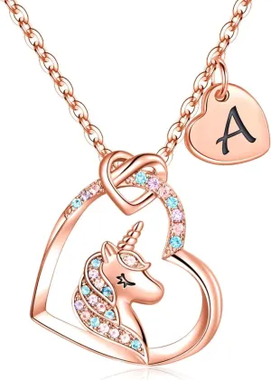 STORUP Unicorn Gifts for Girls Necklace - Heart Initial Unicorn Necklace for Girls Jewelry Initial Necklaces for Girls Gifts Birthday Gifts for Girls Unicorn Gifts