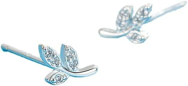 Stud Earrings for Women, Ear Studs 925 Sterling Silver Simple Pav Crystal Leaf Stud Earrings Women Classic Plating Jewelry Gift-Earring,Silver