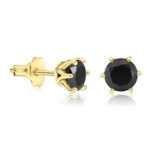 Stud Earrings with Black Cubic Zirconia Gemstone in 14k Yellow Gold Plated - December Birthstone Round 5mm Natural Stone Studs, Handmade Earrings, Simple Dainty Jewelry Birthday Gift for Classy Women