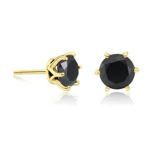 Stud Earrings with Black CZ Gemstone in 14k Yellow Gold Plated - December Birthstone Round 7mm Natural Cubic Zirconia Stone Studs, Handmade Earrings, Simple Dainty Jewelry Birthday Gift for Women
