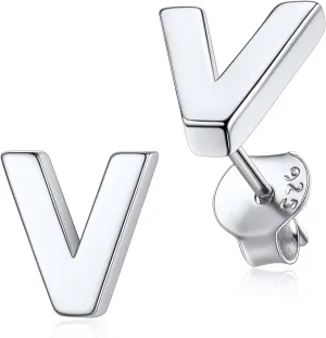 Stud Earrings with Initial V Women Sterling Silver Letter Charms Jewelry for Teenage Girls Letter V Silver