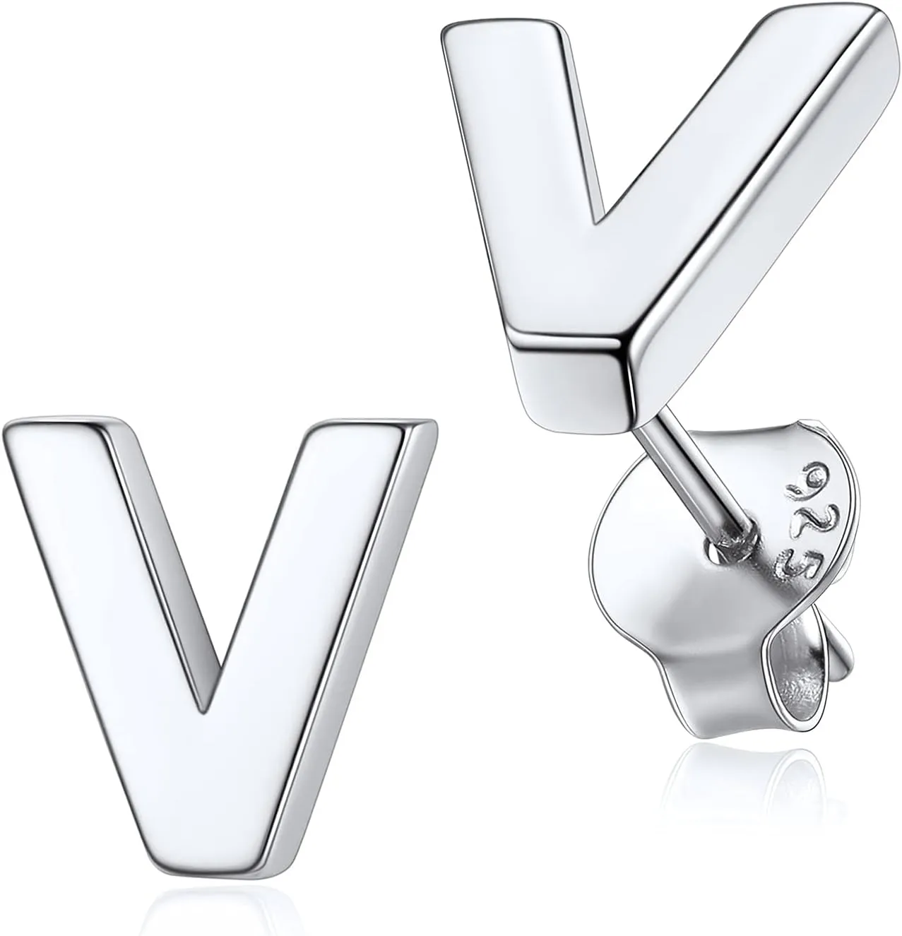 Stud Earrings with Initial V Women Sterling Silver Letter Charms Jewelry for Teenage Girls Letter V Silver