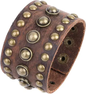STWTR Men's leather wide waistband Wrist Cuff Bracelet Fashion Bracelet simple coffee adjustable