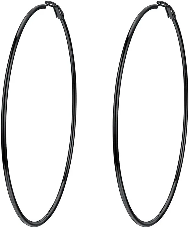 Stylish Hoop Earrings for Women, Black/18K Gold Plated Stainless Steel Hoop Earrings Hypoallergenic, 50mm/70mm/100mm, Come with Box