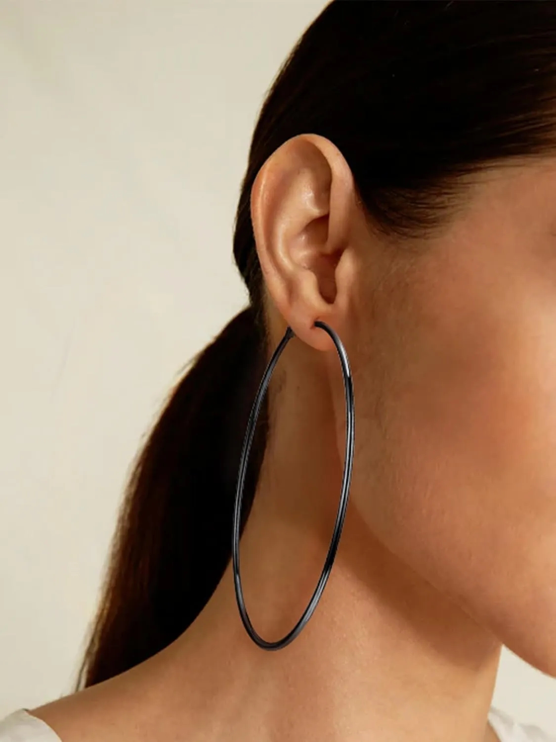 Stylish Hoop Earrings for Women, Black/18K Gold Plated Stainless Steel Hoop Earrings Hypoallergenic, 50mm/70mm/100mm, Come with Box