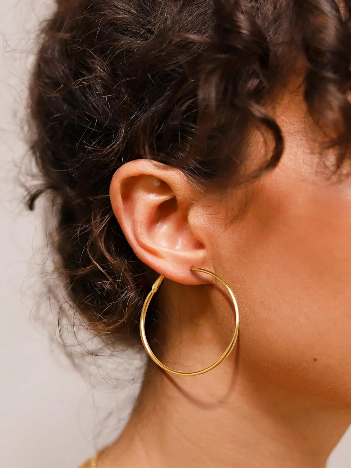 Stylish Hoop Earrings for Women, Black/18K Gold Plated Stainless Steel Hoop Earrings Hypoallergenic, 50mm/70mm/100mm, Come with Box