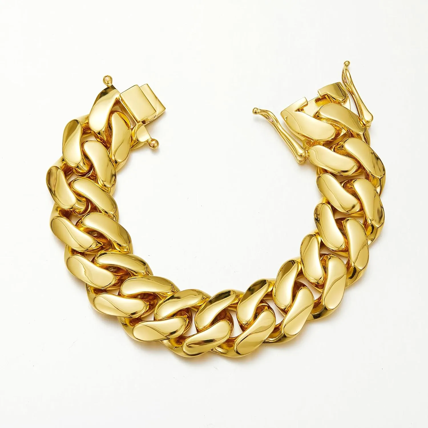SUNEW Heavy Cuban Link Chain Bracelet, 18K Gold Plated, Wide Curb Link Design