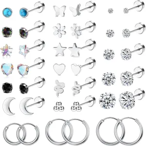 TAMHOO 20 Pairs Flat Back Earrings for Women and Teen Girls- Gold Plated Screwback Earring with Diverse Designs, Perfect for Multiple Piercings and Everyday Wear