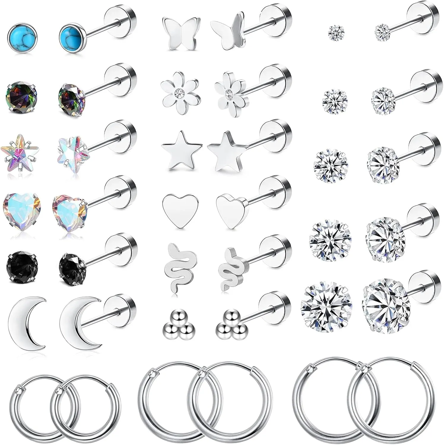 TAMHOO 20 Pairs Flat Back Earrings for Women and Teen Girls- Gold Plated Screwback Earring with Diverse Designs, Perfect for Multiple Piercings and Everyday Wear