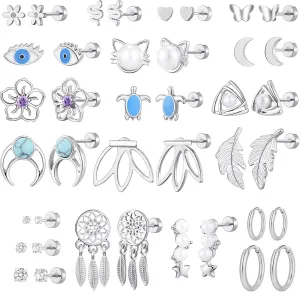 TAMHOO 20 Pairs Flat Back Earrings for Women and Teen Girls- Gold Plated Screwback Earring with Diverse Designs, Perfect for Multiple Piercings and Everyday Wear