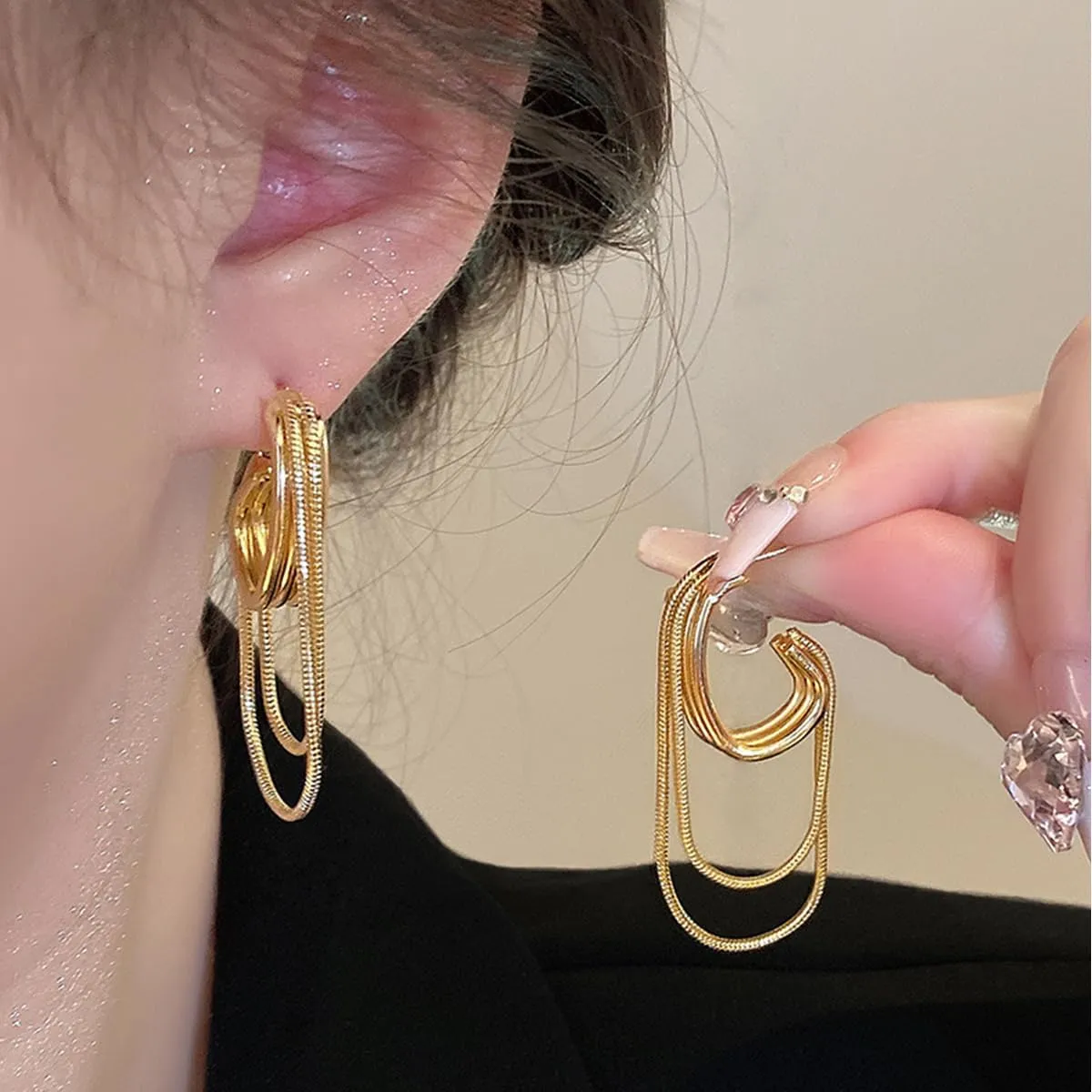 Tassel Chain Small Gold Hoop Dangle Earring For Women, Minimalist Small Dangle Chain Fashion Jewelry Open Hoop Earrings For Gift