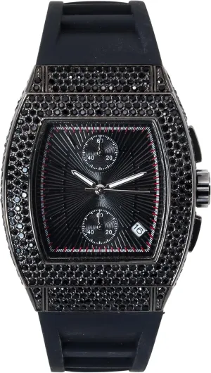 Techno Pave Men's 39mm Iced Out Tonneau Watch - Luxury Hip-Hop Style, Quartz Movement, Silicone Band