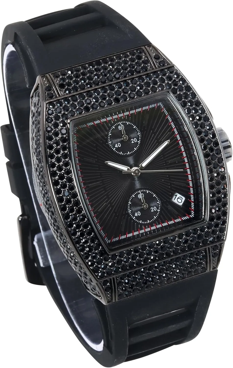 Techno Pave Men's 39mm Iced Out Tonneau Watch - Luxury Hip-Hop Style, Quartz Movement, Silicone Band