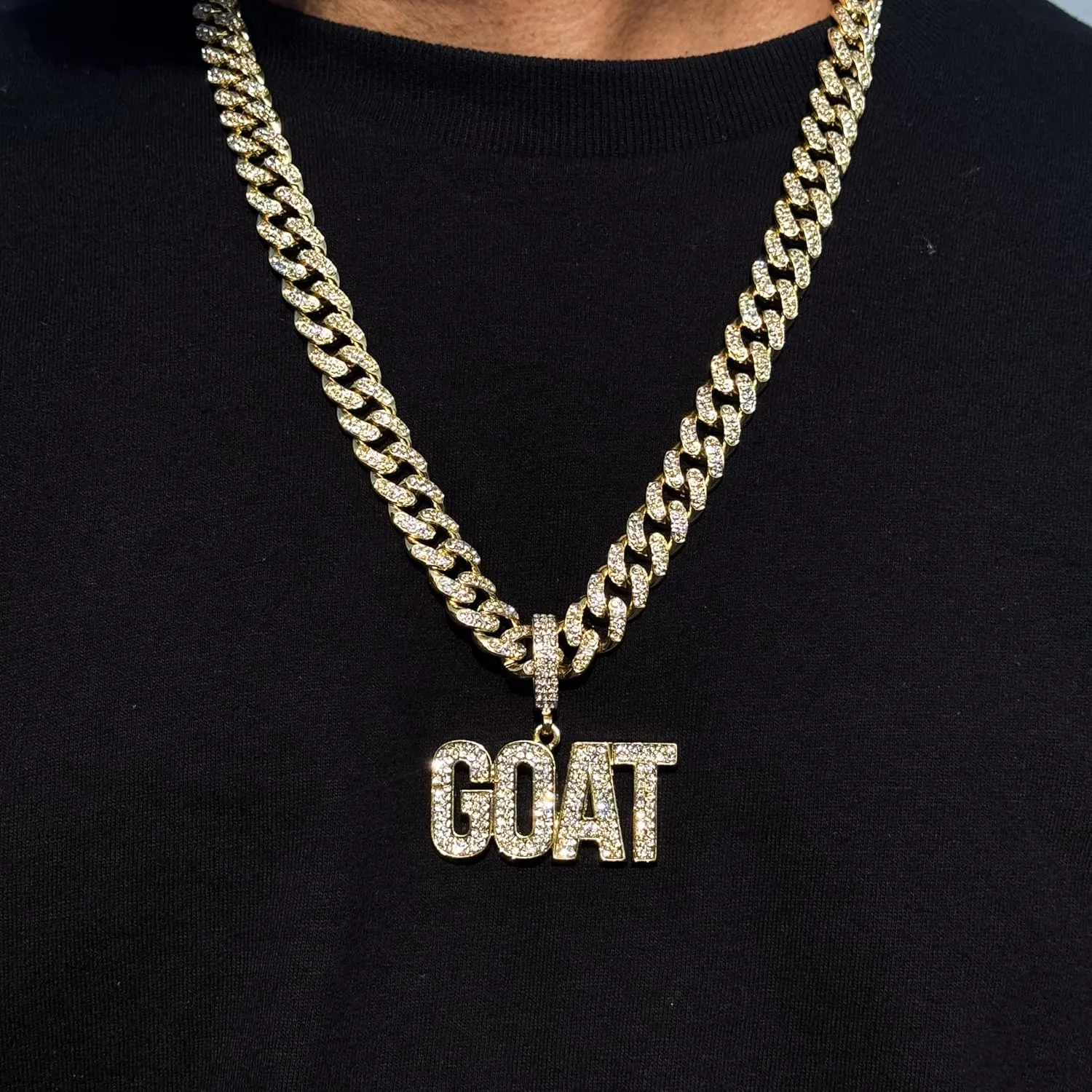 Techno Pave Men's Iced-Out Pendant Necklace  24-Inch Chain, Hip-Hop Streetwear Jewelry