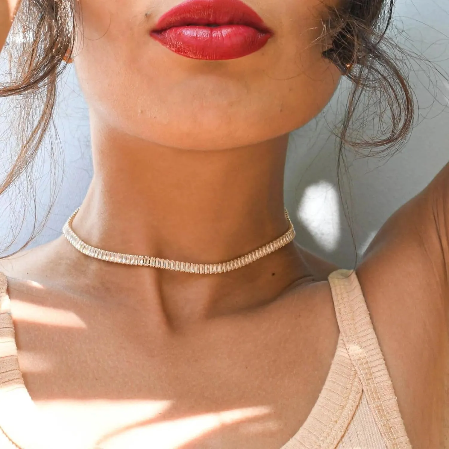 Tennis Necklace Bracelet Earrings Silver / 14K Gold Plated Sparkling Rhinestone Choker Necklaces Dainty Crystal Cubic Zirconia Bridal Wedding Jewelry for Women