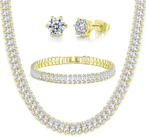 Tennis Necklace Bracelet Earrings Silver / 14K Gold Plated Sparkling Rhinestone Choker Necklaces Dainty Crystal Cubic Zirconia Bridal Wedding Jewelry for Women