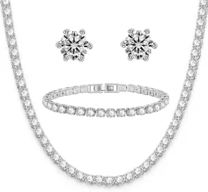Tennis Necklace Bracelet Earrings Silver / 14K Gold Plated Sparkling Rhinestone Choker Necklaces Dainty Crystal Cubic Zirconia Bridal Wedding Jewelry for Women