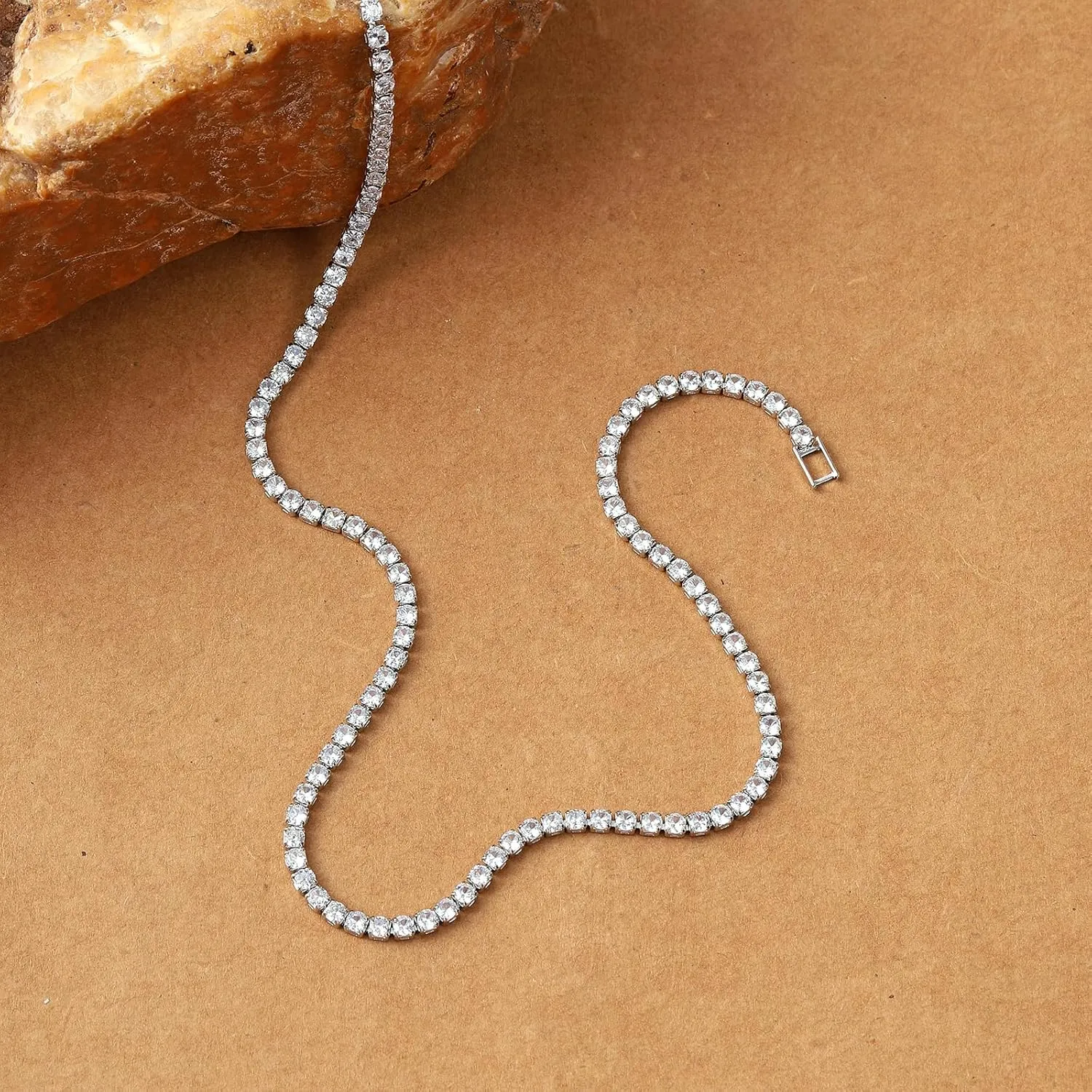 Tennis Necklaces for Women Dainty 14K Gold Plated Diamond Tennis Choker Necklace Sparkly Rhinestone Necklace Bling Cubic Zirconia Necklace Tennis Chain for Women Men