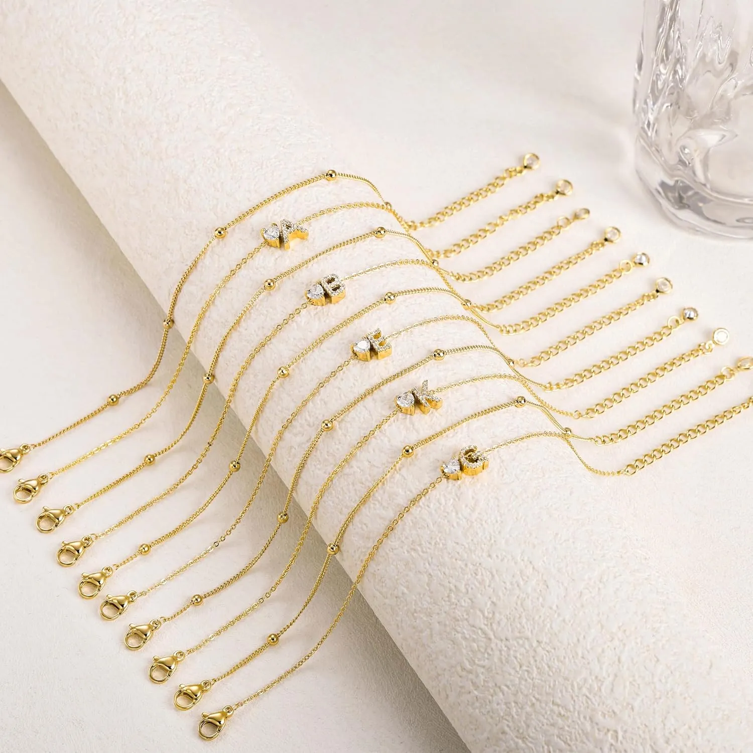 Tewiky Initial Heart Gold Bracelets for Women Trendy,Dainty 14K Gold Plated Zircon Letter Charm Bracelet Cute Simple Stack Beaded Chain Bracelets Jewelry for Women Gift