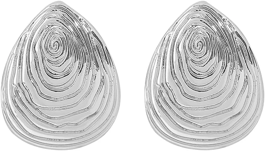 Textured Teardrop Seashell Stud Earrings for Women Gold Plated Hypoallergenic Minimalist Ocean Sea Conch Scallop Studs Earring Dainty Summer Beachy Y2K Party Jewelry