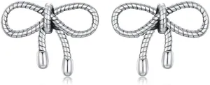 Textured Tiny Bow Stud Earrings for Women S925 Sterling Silver Pierced Ear Earrings Ribbon Knot Minimalist Bowtie Cartilage Studs Earrings