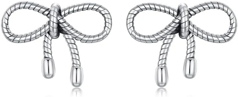 Textured Tiny Bow Stud Earrings for Women S925 Sterling Silver Pierced Ear Earrings Ribbon Knot Minimalist Bowtie Cartilage Studs Earrings