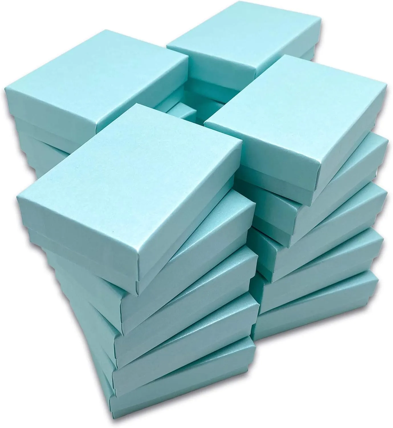 TheDisplayGuys - 25-Pack #32 Cotton Filled Cardboard Paper Jewelry Boxes Gift Case - Pearl Teal (3.3" x 2.3" x 1.0") - for Shipping or Storage