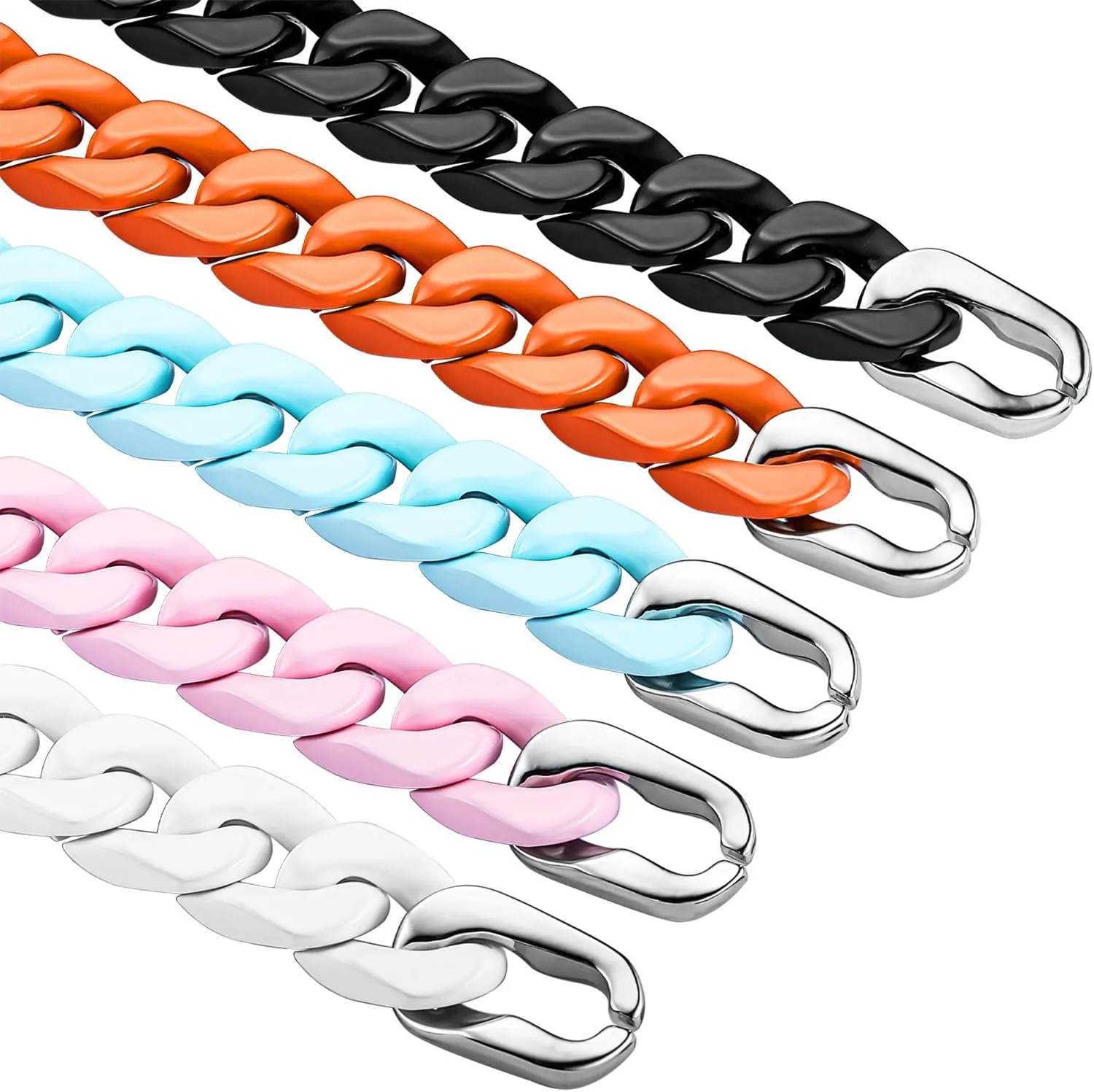 Thick Enamel Cuban Link Bracelet for Men Women,Alloy Light Weight Chunky Colorful Preppy Bracelets,Hip Hop Urban Street-Wear Jewelry