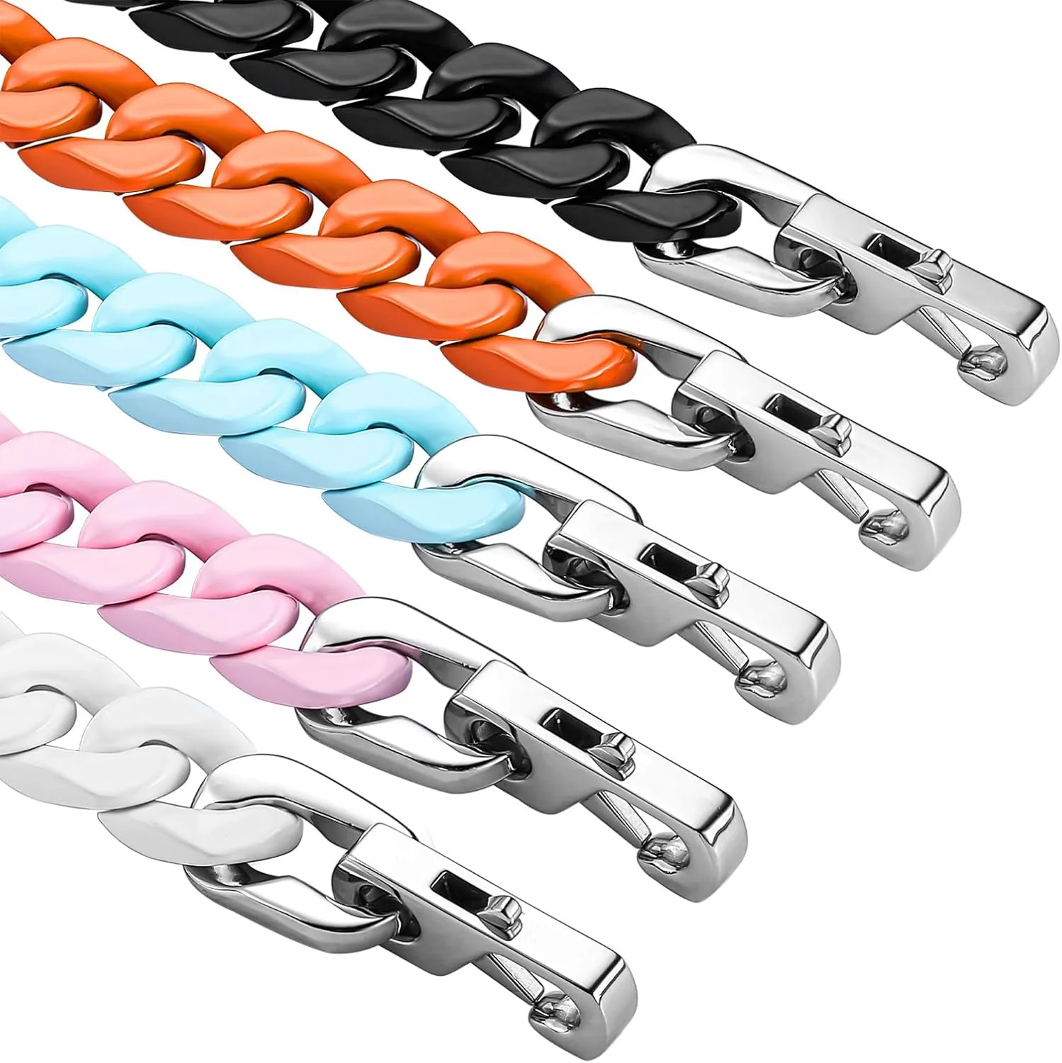 Thick Enamel Cuban Link Bracelet for Men Women,Alloy Light Weight Chunky Colorful Preppy Bracelets,Hip Hop Urban Street-Wear Jewelry