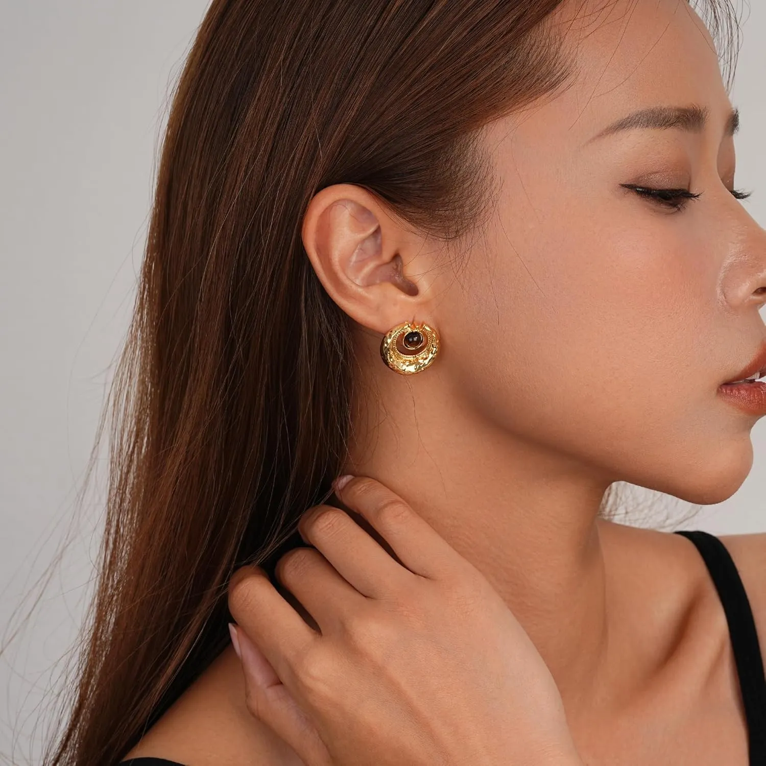 Tiger Eye Stud Earrings for Women Gold Post Earring Round Gemstone Earrings Vintage Elegant Jewelry Boho Earring for Women