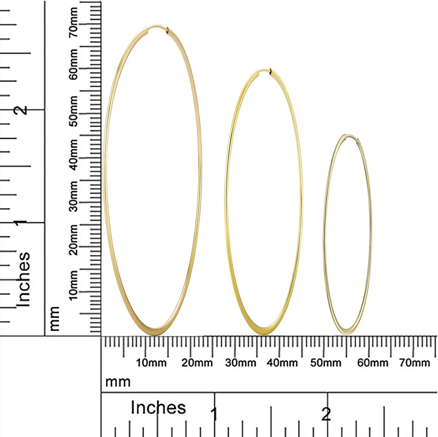 Timeless Minimalist Endless Continuous Lightweight Simple Thin 2-3mm Tube Hoop Earrings Gold Plated For Women Teens Polished Finish 1.75,2, 2.5 2.75 Inch Diameter