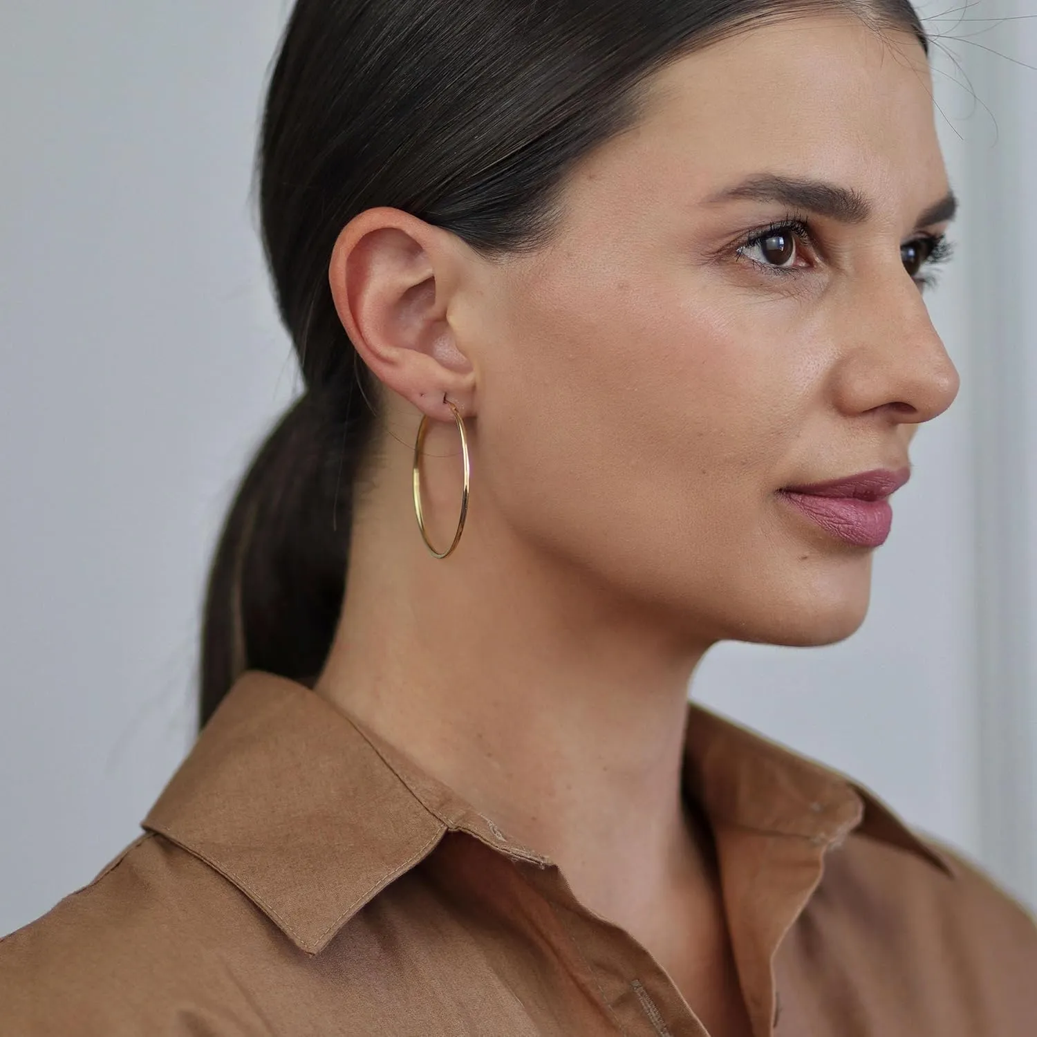 Timeless Minimalist Endless Continuous Lightweight Simple Thin 2-3mm Tube Hoop Earrings Gold Plated For Women Teens Polished Finish 1.75,2, 2.5 2.75 Inch Diameter