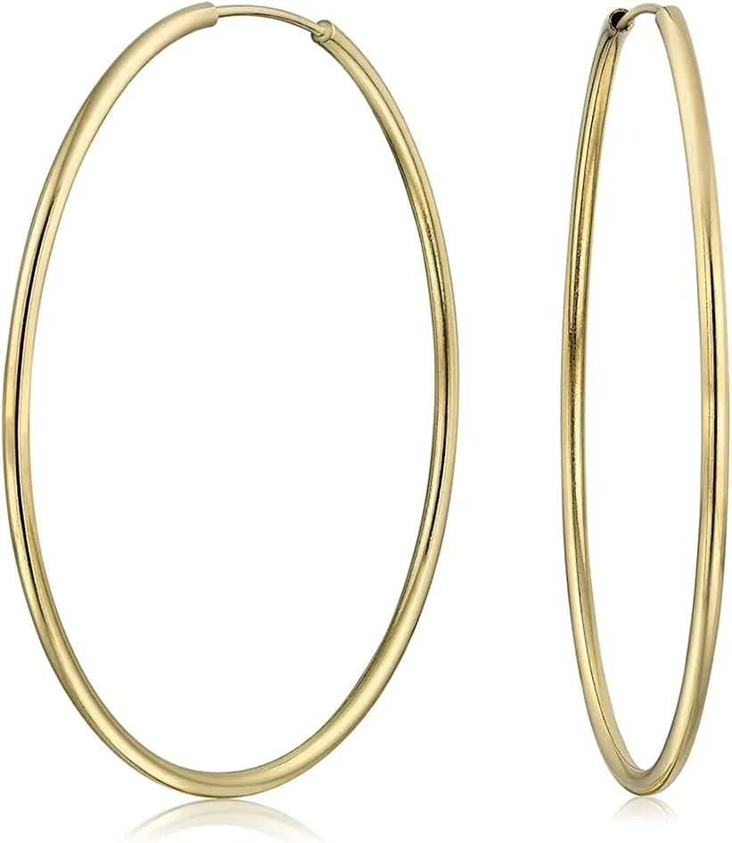 Timeless Minimalist Endless Continuous Lightweight Simple Thin 2-3mm Tube Hoop Earrings Gold Plated For Women Teens Polished Finish 1.75,2, 2.5 2.75 Inch Diameter