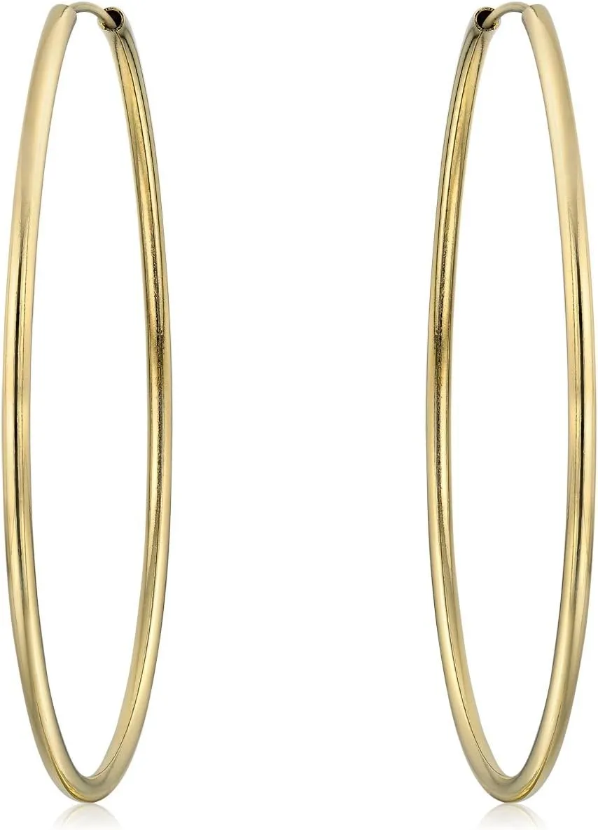 Timeless Minimalist Endless Continuous Lightweight Simple Thin 2-3mm Tube Hoop Earrings Gold Plated For Women Teens Polished Finish 1.75,2, 2.5 2.75 Inch Diameter