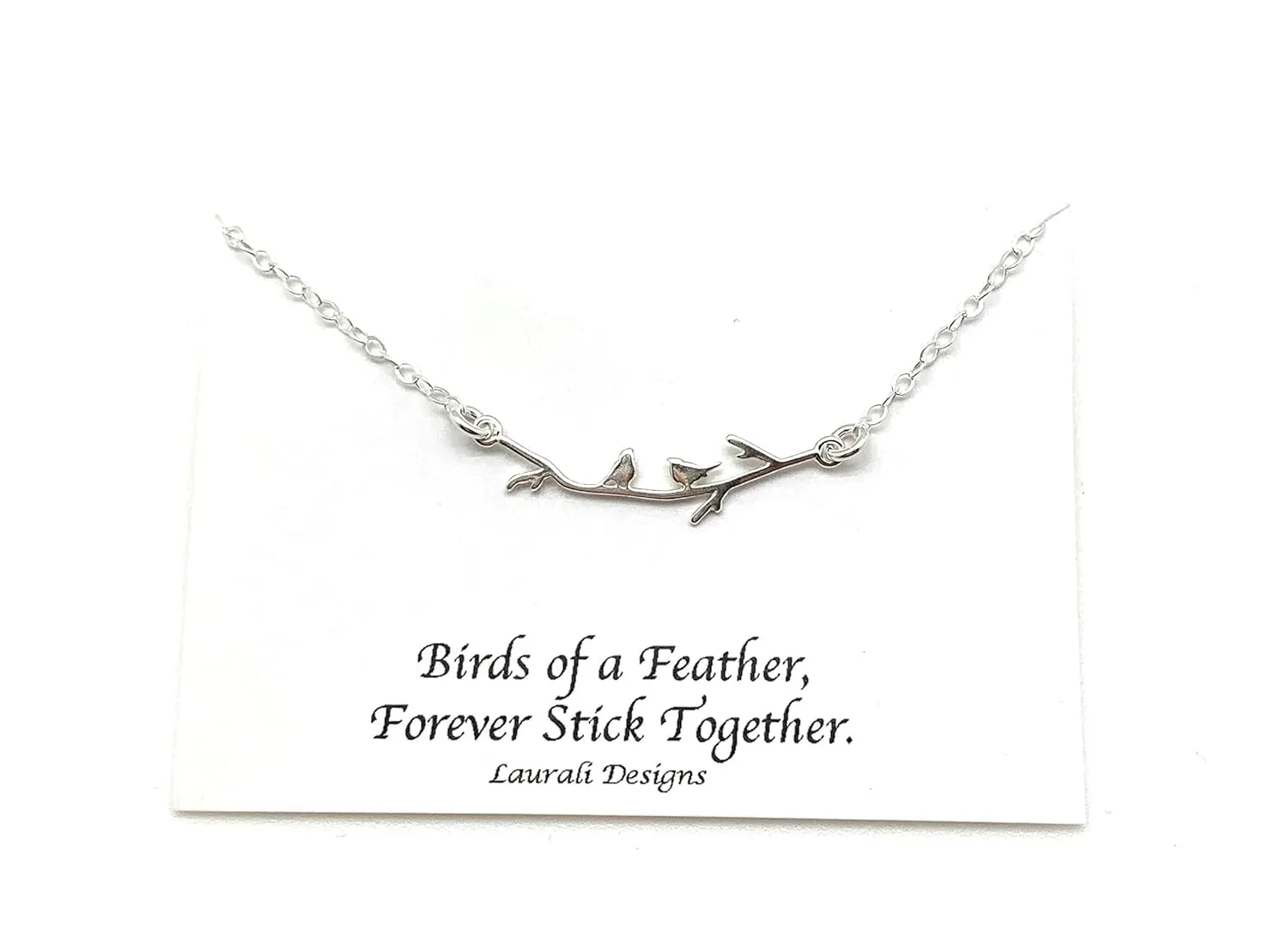 Tiny Birds on Branch Sterling Silver Charm Necklace Wren (Birds of a Feather "Card")