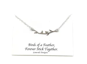 Tiny Birds on Branch Sterling Silver Charm Necklace Wren (Birds of a Feather "Card")