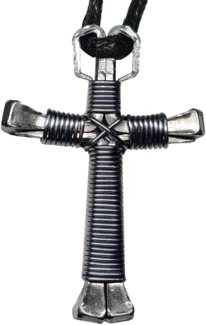 Titanium (Light Grey) Horseshoe Nail Cross Necklace