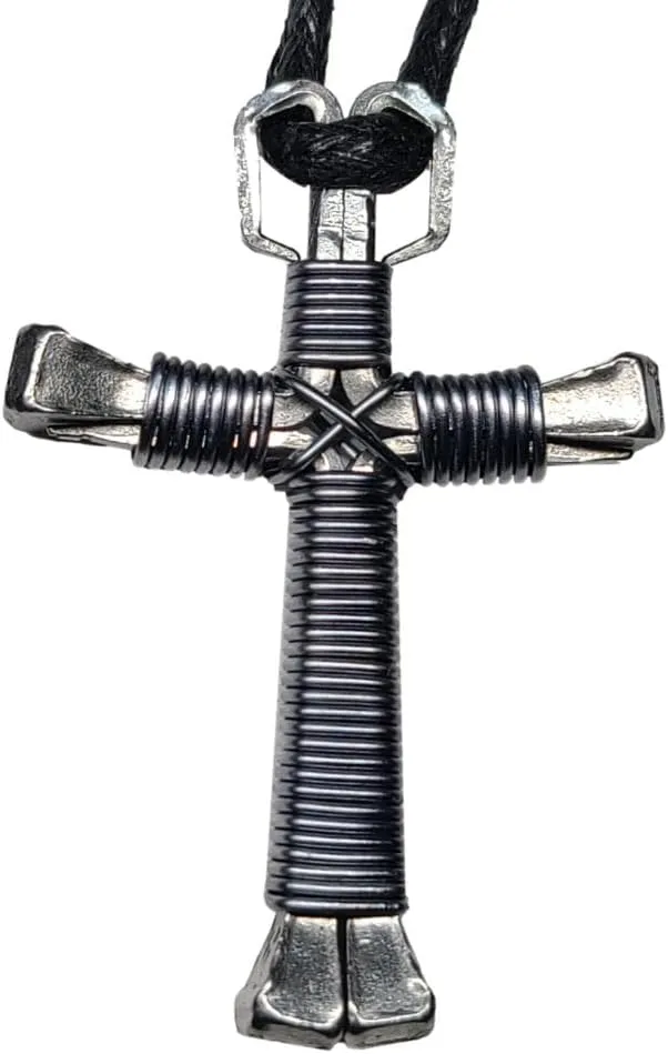 Titanium (Light Grey) Horseshoe Nail Cross Necklace