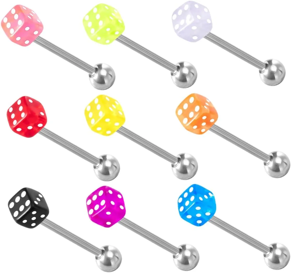 Tongue Studs 9pcs Acrylic Jewelry Set Tragus Piercing Fashionable Tongue Rings Unique Design